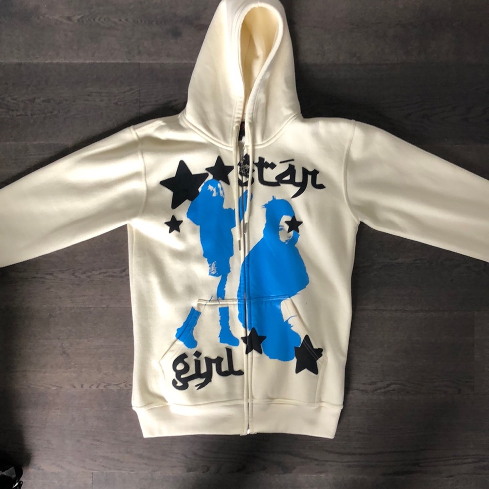 PHOLOHH “Star Girl” Zipup in cream colour way. Size Large, exclusive Y2K piece